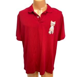 Hand Printed Upcycled Mens XL Yorkshire Terrier Yorkie Dog Polo Shirt